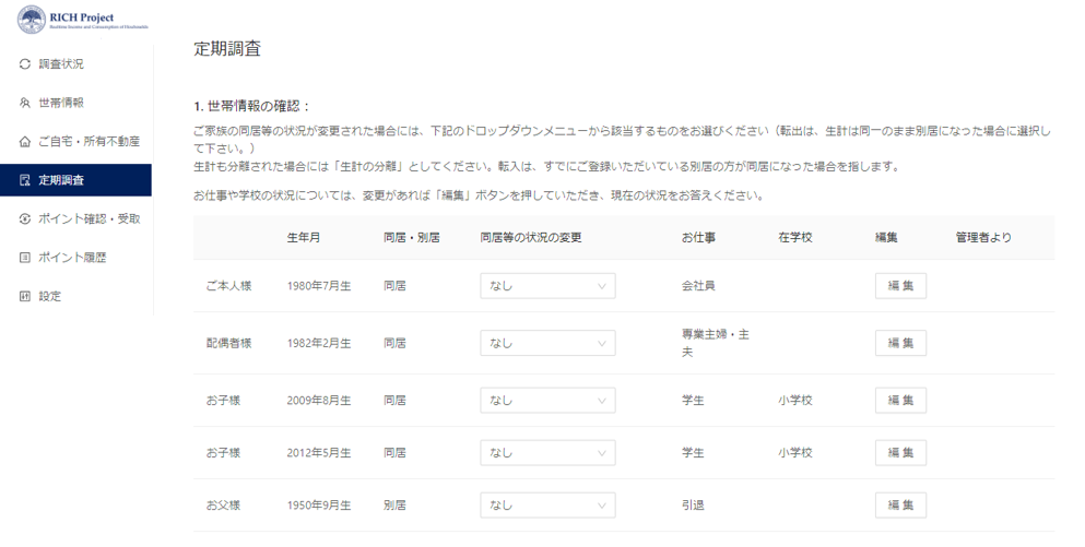 定期調査のパート一覧